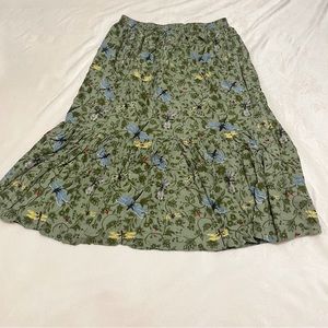 Women’s Vintage Green Garden Dragonfly Midi Skirt